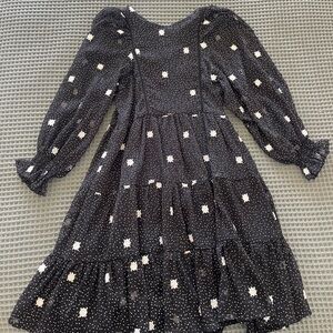 Zara Kids Swiss Dot Embroidered Flower Dress Size 7